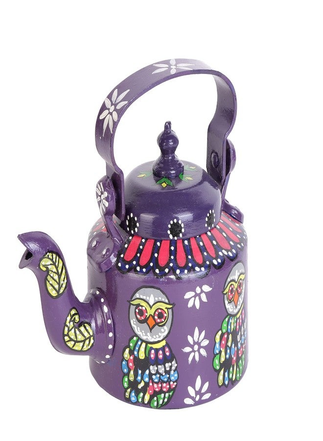 Indha Hand-Painted Aluminium Decorative Kettle | Owl Art Design | Violet Theme | Multicolor Ethnic Home Décor | Handmade Table Showpiece | Gift Item | 1 Litre - Image 5